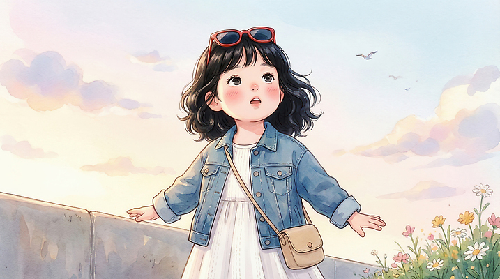 JPG 응시 드레스 꽃 행복 감정 여유 가방 일러스트 자연 하늘 서기 소녀 일상 여름 선글라스 햇빛 산책 표현 외출 청자켓 국내일러스트 AI일러스트 AI콘텐츠 식물 시선 잡화 옷 계절 여자 안경 어린이 모션 휴식 라이프 태양 재킷 생태계 파일형식