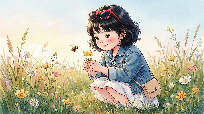 JPG 동물 손 꽃 행복 어린이 포즈 꽃밭 일러스트 모션 자연 하늘 여름 소풍 정원 관찰 국내일러스트 AI일러스트 AI콘텐츠 식물 계절 감정 사람 신체부위 야외활동 생태계 파일형식