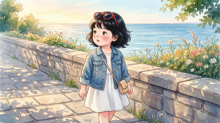 JPG 나무 원피스 꽃 길 바다 가방 일러스트 자연 바람 거리 풍경 소녀 해변 여름 햇빛 일몰 산책 청바지 즐거움 그림 국내일러스트 AI일러스트 AI콘텐츠 자연요소 식물 잡화 옷 계절 여자 감정 어린이 바지 날씨 휴식 태양 노을 생태계 파일형식