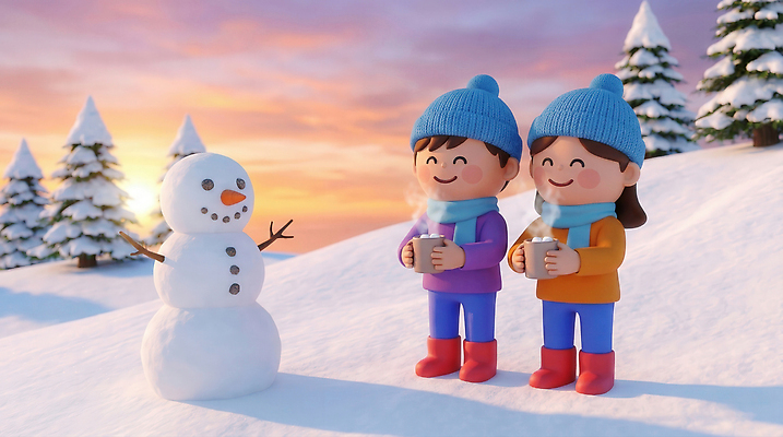 JPG 편집이미지 행복 감정 겨울 눈사람 놀이 산 웃음 풍경 야외 친구 눈 겨울방학 따뜻한음료 눈덮임 편집3D AI컴퓨터그래픽 AI콘텐츠 자연요소 계절 음료 컨셉 관계 날씨 방학 표정 3D 파일형식