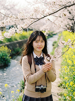 JPG 나무 편집이미지 학생 꽃잎 꽃 교복 자연 여고생 풍경 소녀 카메라 촬영 봄 벚꽃 강가 유채 의료성형뷰티 편집실사 AI인물포토 AI콘텐츠 식물 옷 계절 여자 어린이 고등학생 전자제품 강 CG 생태계 파일형식 AI포토