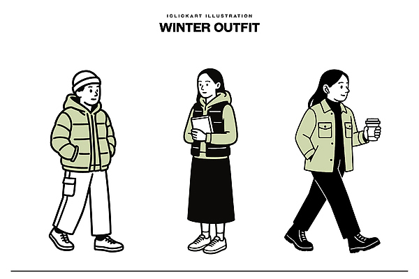 모자_잡화 옷 계절 패션 겨울 가방 모션 사람 점퍼 신조어 파일형식 벡터 패딩 음료 걷기 방한복 스타일 외출 캐주얼 남자 여자 털모자 신발 핸드백 일러스트 국내일러스트 AI파일 오오티디 겨울옷