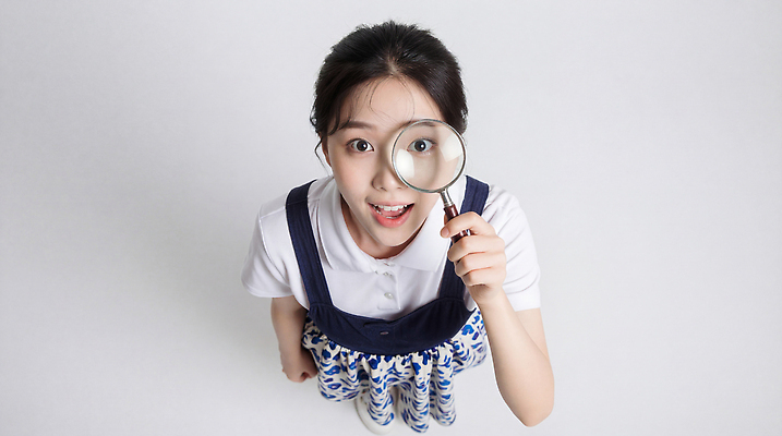 JPG 편집이미지 포즈 백그라운드 모션 표정 실험 웃음 사람 소녀 흰색 관찰 즐거움 오브젝트 확대경 발견 의료성형뷰티 편집실사 AI인물포토 AI콘텐츠 여자 감정 어린이 컬러 CG 파일형식 AI포토