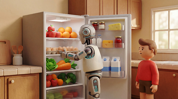 JPG 편집이미지 음료 음식 채소 과일 가정 탁자 아침 소년 주방 계란 로봇 조리대 주말 냉장고 편집3D AI컴퓨터그래픽 AI콘텐츠 주간 남자 어린이 가구 3D 알 가전제품 파일형식