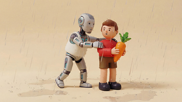 JPG 편집이미지 어린이 포즈 놀이 대화 장난감 기계 놀람 당근 로봇 즐거움 바쁨 장면 소통 액션 편집3D AI컴퓨터그래픽 AI콘텐츠 감정 컨셉 뿌리채소 표정 말하기 사람 3D 파일형식