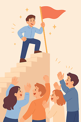 남자 일러스트 응원 모션 성공 커뮤니케이션 협력 사람 이벤트 친구 계단 기쁨 축하 깃발 표현 목표 박수 상승 긍정 격려 소통 리더쉽 국내일러스트 AI파일 감정 컨셉 관계 손짓 파일형식 벡터