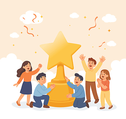 손 기념일 별 백그라운드 일러스트 하늘 성공 협력 기념 이벤트 여러명 파티 축제 기쁨 축하 우승 트로피 즐거움 격려 국내일러스트 AI파일 자연요소 감정 다수 컨셉 모션 사람 신체부위 최고 상_우승 파일형식 벡터