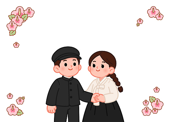 캐릭터 여자 남자 꽃 어린이 백그라운드 일러스트 봄꽃 한국 사랑 사람 친구 세트 손잡기 검은색 촬영 만남 흰색 전통의상 한복 삼일절 무궁화 소셜 국내일러스트 AI파일 식물 한국전통 전통 감정 아시아 컬러 컨셉 관계 모션 공휴일 봄 국경일 파일형식 벡터