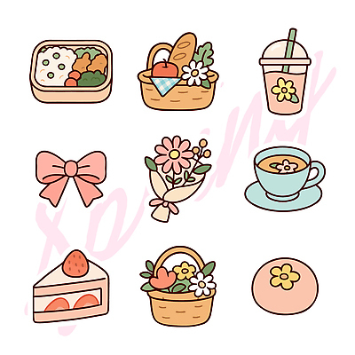 식물 계절 꽃 음식 디저트 파일형식 벡터 도시락 케이크 꽃다발 음료 바구니 장식 리본 과일 사탕 디자인 컬러 도형 스토리 테마 뷰티풀 합성 일러스트 국내일러스트 AI파일 봄