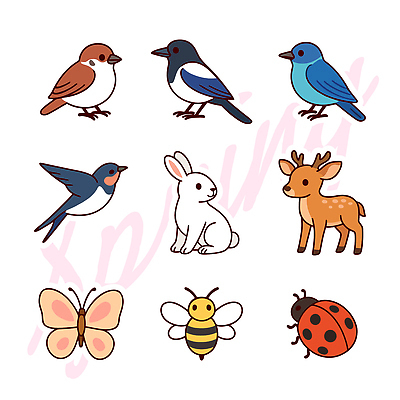 동물 계절 곤충 컨셉 포유류 사람 반려동물 생태계 파일형식 벡터 조류 토끼 사슴 나비 무당벌레 컬러 그림 자연 생물 디자인 동물원 야생동물 귀여움 어린이 일러스트 국내일러스트 AI파일 봄