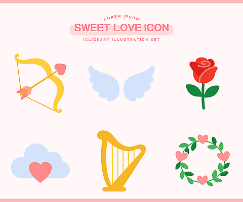 모양 꽃 감정 컨셉 데이이벤트 현악기 이벤트 파일형식 벡터 사랑 디자인 화살 장미 날개 하프 하트 그래픽 세트 결혼 로맨틱 심볼 AI파일 일러스트 국내일러스트 발렌타인데이