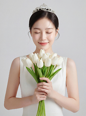 JPG 편집이미지 손 여자 꽃 신부 부케 웨딩드레스 결혼 백그라운드 표정 미소 일상 촬영 화관 봄 튤립 화사함 뷰티풀 편집실사 AI인물포토 AI콘텐츠 식물 드레스 계절 꽃다발 컨셉 사람 이벤트 라이프 신체부위 CG 파일형식 AI포토
