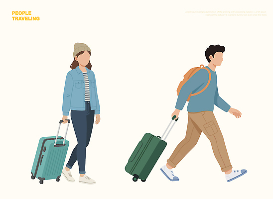 잡화 여행 다수 컨셉 가방 교통시설 모션 사람 장소 역 준비 파일형식 벡터 공항 기차역 이동 남자 여자 짐 배낭 당기기 걷기 여행준비 대기 여러명 공공장소 일러스트 국내일러스트 AI파일 여행객