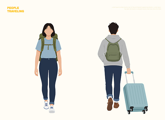 컨셉 가방 모션 레저 사람 라이프 파일형식 벡터 여행 배낭 짐가방 이동 걷기 남자 여자 백그라운드 여행객 스타일 준비물 일상 도시 캠핑 출발 탐험 일러스트 국내일러스트 AI파일