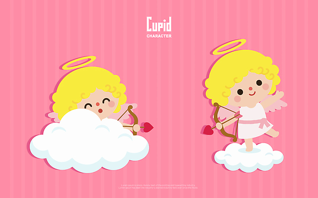 캐릭터 어린이 분홍색 백그라운드 날개 일러스트 하늘 천사 화살 사랑 웃음 장식 귀여움 아기 그림 큐피드 활쏘기 사랑의화살 일러캐릭터 AI파일 감정 컬러 컨셉 모션 표정 사람 파일형식 벡터