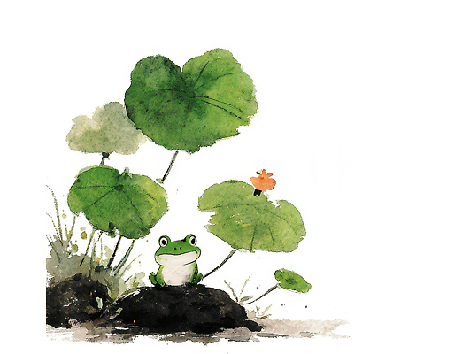 JPG 식물 동물 꽃 나비 잎 일러스트 자연 연꽃 개구리 초원 일상 초록색 여름 태양 귀여움 환경 정원 연못 수중식물 생태계 경칩 국내일러스트 AI일러스트 AI콘텐츠 자연요소 계절 컬러 곤충 컨셉 양서류 라이프 절기 파일형식