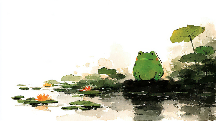 JPG 동물 잎 일러스트 자연 생물 개구리 초록색 물 여름 환경 고요 관찰 연못 신선 수중식물 놀이터 연습 생태계 경칩 뷰티풀 국내일러스트 AI일러스트 AI콘텐츠 자연요소 식물 계절 컬러 모션 놀이 양서류 절기 파일형식