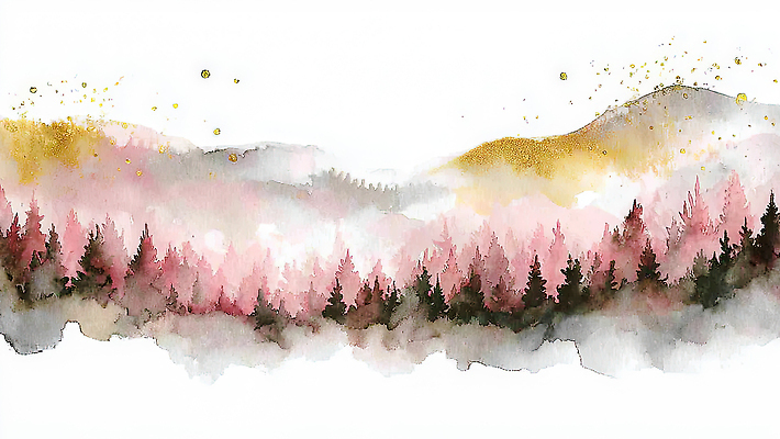 JPG 나무 예술 분홍색 컬러 백그라운드 일러스트 자연 하늘 수채화 산 그림자 풍경 파란색 감상 숲 그림 부드러움 조화 국내일러스트 AI일러스트 AI콘텐츠 식물 감각 생태계 파일형식