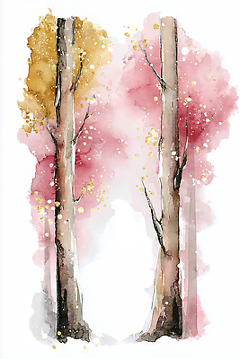 JPG 나무 식물 예술 분홍색 컬러 백그라운드 일러스트 자연 나뭇잎 수채화 풍경 그래픽 빛 노란색 공백 원근감 숲 조화 국내일러스트 AI일러스트 AI콘텐츠 뷰포인트 잎 생태계 파일형식