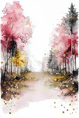 JPG 나무 꽃 길 컬러 일러스트 자연 하늘 생명 수채화 산 풍경 여름 걷기 산책 숲 꽃길 국내일러스트 AI일러스트 AI콘텐츠 식물 계절 모션 휴식 생태계 파일형식