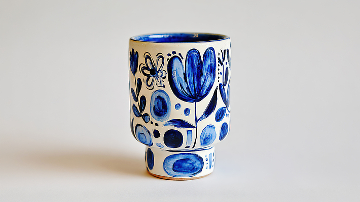 JPG 편집이미지 식기 디자인 예술 무늬 꽃무늬 탁자 장식 컵 파란색 주방 흰색 도자기 오브젝트 준비 그림 핸드메이드 편집실사 AI포토 AI콘텐츠 꽃 컬러 가구 CG 파일형식