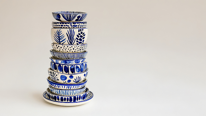 JPG 편집이미지 그릇 식기 디자인 음식 컬러 무늬 가정 식탁 요리 생활 장식 파란색 쌓기 주방 도자기 준비 편집실사 AI포토 AI콘텐츠 모션 탁자 CG 파일형식