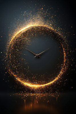 JPG 편집이미지 디자인 예술 시계 백그라운드 모션 조명 그래픽 빛 반짝임 시간 원형 센터 입자 장면 골든타임 이미지편집 AI컴퓨터그래픽 AI콘텐츠 도형 파일형식