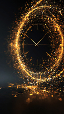 JPG 편집이미지 디자인 예술 시계 백그라운드 표시 창조 빛 흐름 금색 시간 바늘 원형 입자 조화 뷰티풀 골든타임 이미지편집 AI컴퓨터그래픽 AI콘텐츠 도형 컬러 컨셉 도구 파일형식