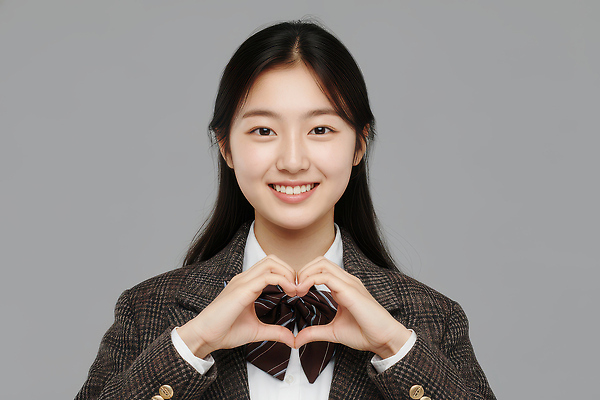 JPG 편집이미지 학생 손 교복 학교 모션 청소년 여고생 표정 사랑 웃음 상반신 청춘 사진촬영 하트 표현 즐거움 의료성형뷰티 편집실사 AI인물포토 AI콘텐츠 모양 옷 여자 교육 감정 컨셉 고등학생 사람 신체부위 촬영 CG 파일형식 AI포토