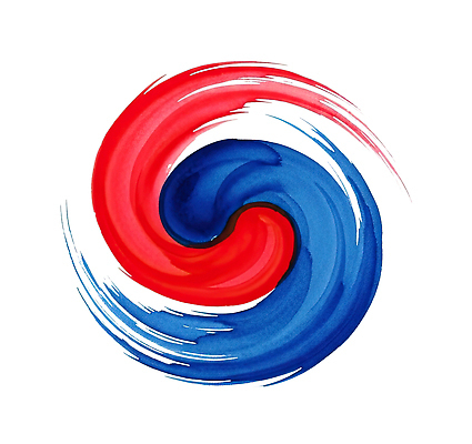 PSD 전통 문양 디자인 문화 예술 컬러 일러스트 붓터치 한국 창조 그래픽 빨간색 파란색 물감 에너지 자유 표현 원형 회전 태극 조화 국내일러스트 도형 아시아 컨셉 미술도구 파일형식