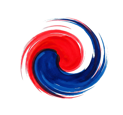 모양 PSD 한국문화 한국전통 문양 디자인 예술 상징 컬러 일러스트 붓터치 그래픽 빨간색 파란색 물감 흰색 표현 원형 회전 태극 조화 색채 국내일러스트 도형 동양문화 전통 한국 미술도구 파일형식