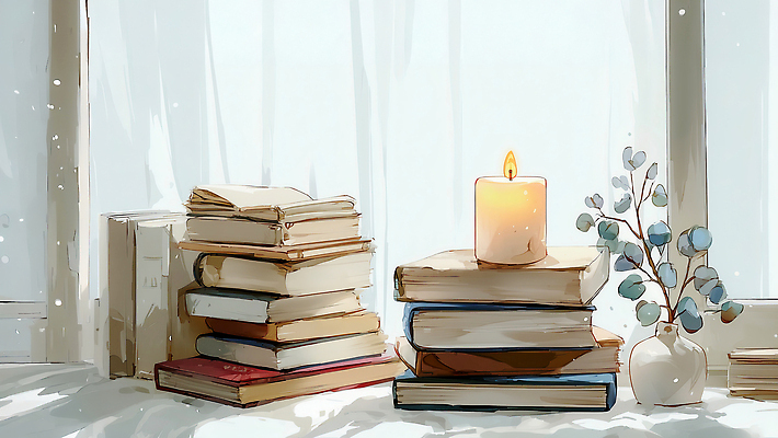 JPG 화분 여유 백그라운드 생각 일러스트 촛불 아침 이야기 책 학습 독서 햇빛 공간 시간 오픈 분위기 고객 창가 촛대 정리 국내일러스트 AI일러스트 AI콘텐츠 주간 교육 감정 컨셉 초 창문 태양 파일형식