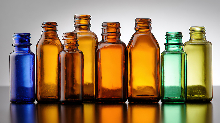 JPG 모양 편집이미지 디자인 컬러 유리병 조명 장식 초록색 파란색 반사 갈색 투명 작업실 크기 일렬 빈병 공병 물질 편집실사 AI포토 AI콘텐츠 병_용기 CG 병_담는 파일형식