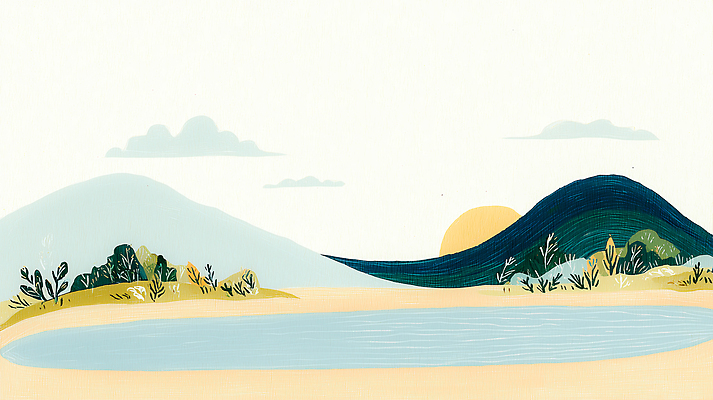 JPG 식물 호수 컬러 일러스트 자연 하늘 날씨 산 미술 풍경 물 태양 평화 일몰 저녁 숲 언덕 그림 지평선 파스텔 국내일러스트 AI일러스트 AI콘텐츠 자연요소 컨셉 문화예술 학용품 노을 야간 생태계 파일형식