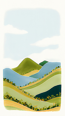 JPG 나무 식물 계절 농업 일러스트 자연 하늘 날씨 산 풍경 초원 초록색 환경 시골 땅 언덕 파스텔 국내일러스트 AI일러스트 AI콘텐츠 산업 컬러 학용품 생태계 파일형식