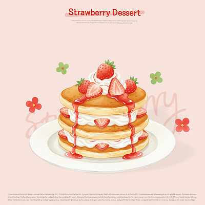 PSD 접시 꽃 음식 컬러 백그라운드 과일 일러스트 딸기 디저트 요리 장식 달콤 맛 아침식사 설탕 크림 제빵 레시피 팬케이크 국내일러스트 식물 식기 컨셉 제과제빵 케이크 식사 파일형식