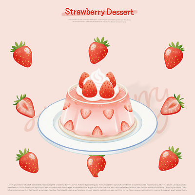모양 PSD 접시 디자인 문화 음식 분홍색 백그라운드 패턴 과일 일러스트 딸기 디저트 요리 장식 달콤 크림 준비 그림 딸기푸딩 국내일러스트 식기 컬러 무늬 맛 푸딩 파일형식