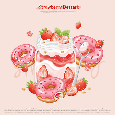PSD 음식 과일 일러스트 딸기 유리병 디저트 요리 숟가락 도넛 달콤 아침식사 제빵 홈메이드 국내일러스트 병_용기 수저 제과제빵 식사 맛 만들기 파일형식