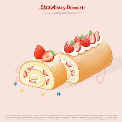PSD 음식 과일 일러스트 탁자 딸기 디저트 요리 장식 케이크 달콤 맛 크림 제빵 롤케이크 국내일러스트 가구 컨셉 제과제빵 파일형식