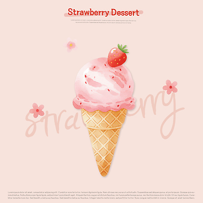 PSD 음식 컬러 백그라운드 과일 일러스트 딸기 아이스크림 디저트 열대 여름 달콤 맛 크림 국내일러스트 계절 컨셉 파일형식