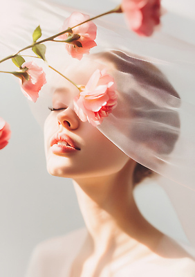 JPG 편집이미지 여자 꽃 감정 얼굴 예술 컬러 자연 촬영 표현 장면 베일 뷰티풀 순간 의료성형뷰티 편집실사 AI포토 AI콘텐츠 식물 사람 신체부위 CG 생태계 파일형식