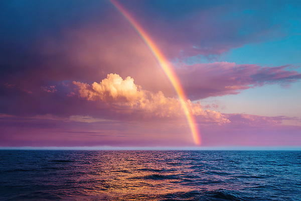 JPG 구름 편집이미지 바다 컬러 무지개 자연 하늘 날씨 풍경 해변 수건 평화 일몰 수면 수평선 이미지편집 AI컴퓨터그래픽 AI콘텐츠 자연요소 컨셉 물 위생용품 노을 생태계 파일형식