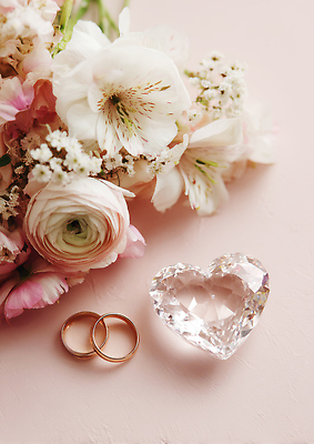 JPG 편집이미지 계절 꽃 결혼 결혼식 기념 사랑 이벤트 장식 장미 로맨틱 하트 보석 결혼반지 뷰티풀 이미지편집 AI포토 AI콘텐츠 모양 식물 감정 컨셉 반지 광석 파일형식