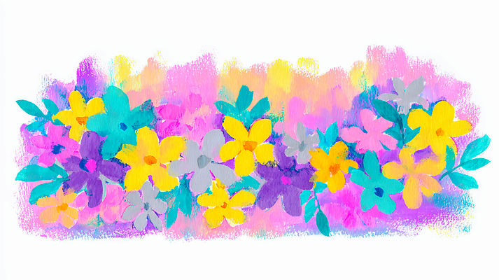 JPG 식물 꽃 예술 분홍색 컬러 백그라운드 일러스트 자연 장식 여름 파란색 컬러풀 노란색 정원 보라색 표현 화려 그림 조화 색채 국내일러스트 AI일러스트 AI콘텐츠 계절 컨셉 생태계 파일형식