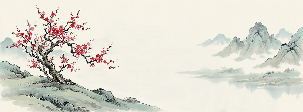 JPG 나무 식물 꽃 일러스트 자연 하늘 수채화 산 꽃나무 미술 풍경 물 봄 안개 동양화 꽃봉오리 매화 뷰티풀 수목 차분 국내일러스트 AI일러스트 AI콘텐츠 자연요소 계절 컨셉 날씨 문화예술 생태계 파일형식