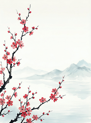 JPG 나무 전통 계절 꽃 예술 컬러 잎 일러스트 자연 하늘 수채화 산 한국 풍경 라이프 봄 동양화 매화 뷰티풀 차분 국내일러스트 AI일러스트 AI콘텐츠 식물 아시아 컨셉 미술 생활 생태계 파일형식