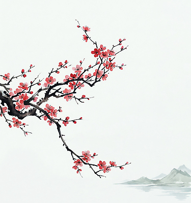 JPG 나무 식물 전통 꽃 예술 컬러 일러스트 자연 수채화 산 미술 풍경 환경 고요 봄 동양화 매화 조화 뷰티풀 국내일러스트 AI일러스트 AI콘텐츠 계절 문화예술 생태계 파일형식