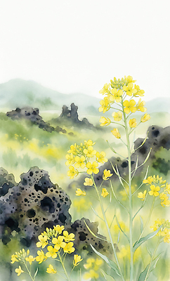 JPG 식물 열매 화초 꽃밭 일러스트 자연 하늘 바람 풍경 초록색 제주도 봄 돌_바위 언덕 유채 지형 녹지 유채밭 국내일러스트 AI일러스트 AI콘텐츠 자연요소 계절 꽃 컬러 밭 날씨 한국 생태계 파일형식