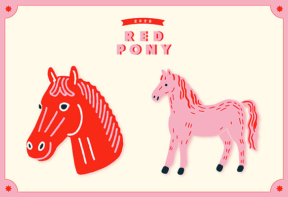 컬러 문화예술 십이지신 말_동물 연도 파일형식 벡터 2026년 디자인 그림 풍선 장식 빨간색 분홍색 그래픽 컬러풀 캐릭터 미술 동물 예술 일러스트 국내일러스트 말띠 붉은말 병오년 AI파일