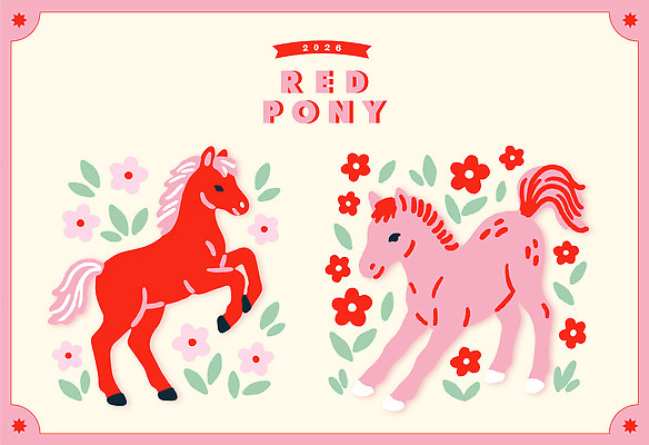 식물 계절 사람 십이지신 말_동물 연도 생태계 파일형식 벡터 2026년 꽃 컬러 디자인 동물 자연 그래픽 어린이 놀이 여름 캐릭터 일러스트 국내일러스트 말띠 붉은말 병오년 AI파일